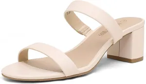 DREAM PAIRS Women's Two Strap Open Toe Low Block Chunky Heels Sandals Dress Pumps Casual Summer Mules Shoes