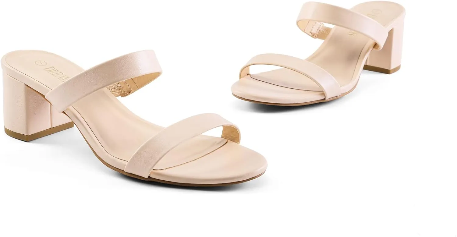 DREAM PAIRS Women's Two Strap Open Toe Low Block Chunky Heels Sandals Dress Pumps Casual Summer Mules Shoes
