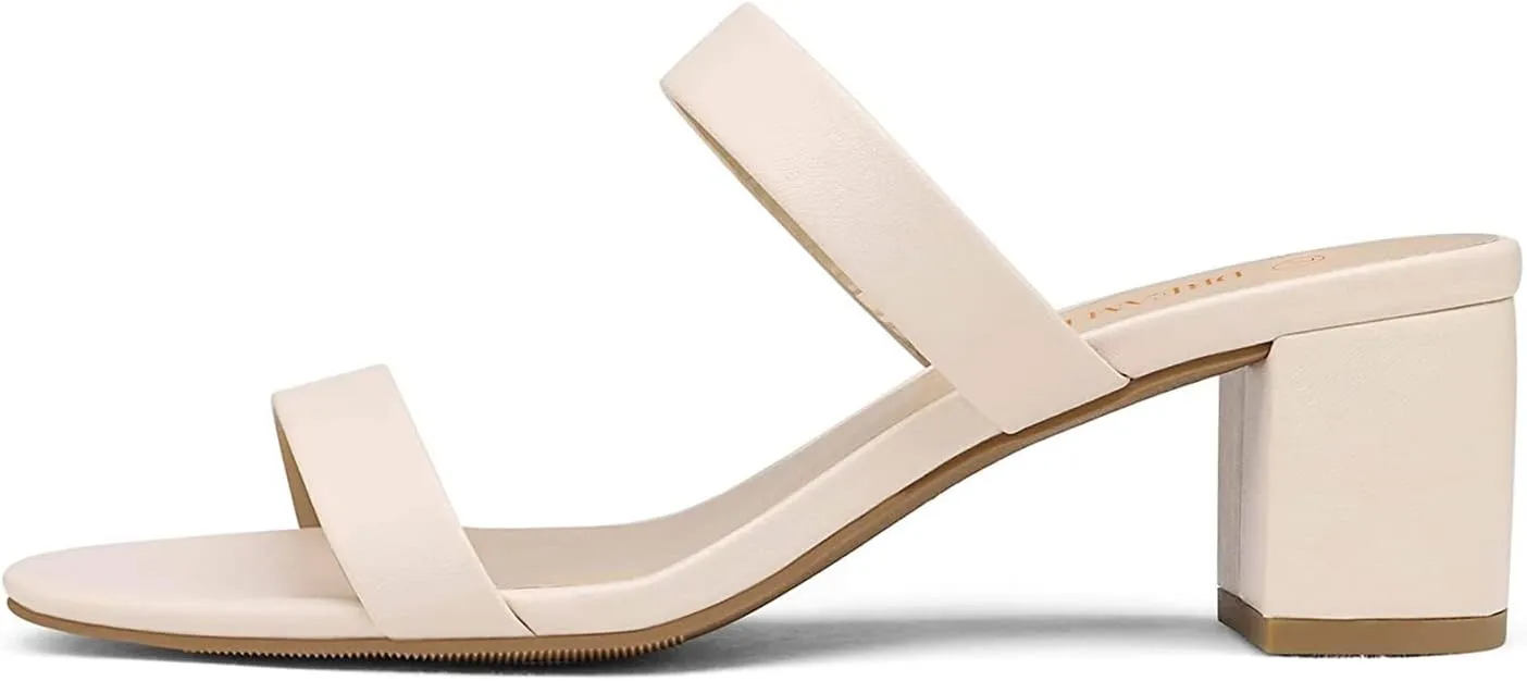 DREAM PAIRS Women's Two Strap Open Toe Low Block Chunky Heels Sandals Dress Pumps Casual Summer Mules Shoes
