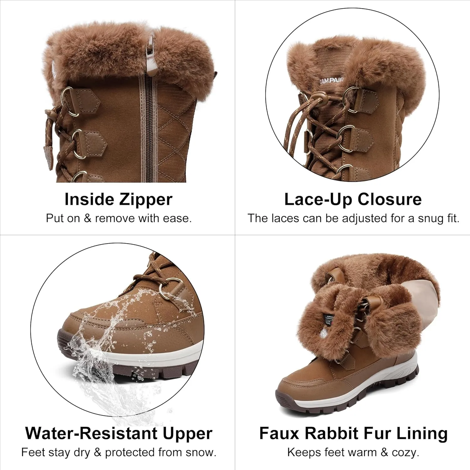 DREAM PAIRS Women's Waterproof Winter Snow Boots, Warm Comfortable Faux Fur Insulated Non-Slip Outdoor Lace-Up Florin Mid Calf Booties