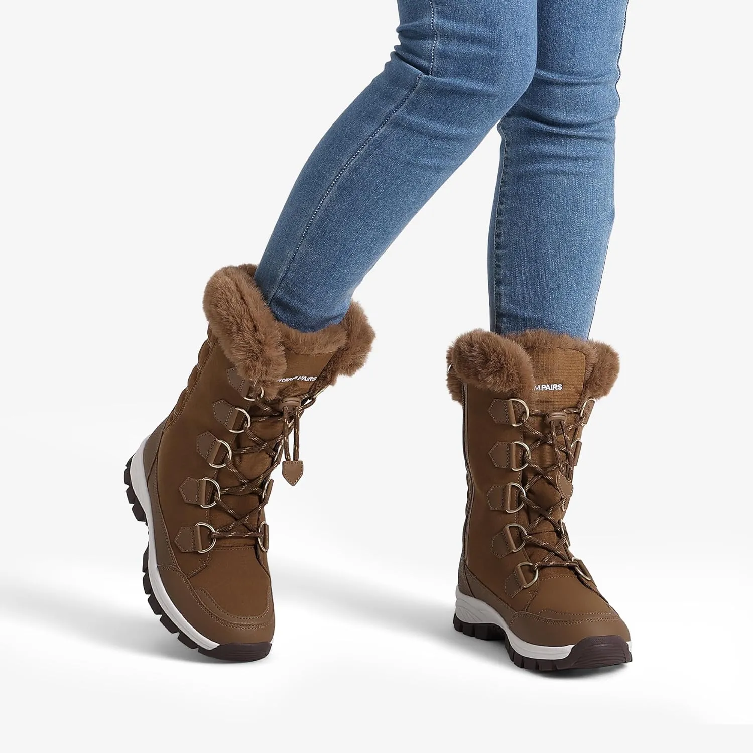 DREAM PAIRS Women's Waterproof Winter Snow Boots, Warm Comfortable Faux Fur Insulated Non-Slip Outdoor Lace-Up Florin Mid Calf Booties