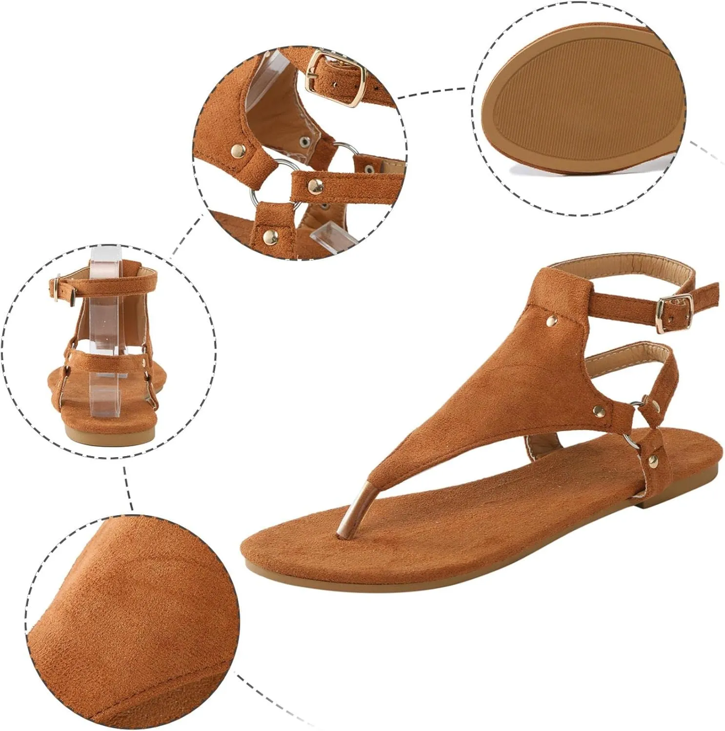 Dressy Thong Sandals for Women Open Toe Shoes Flat Beach Sandals Buckle Ankle Strap Casual Summer Retro Gladiator Sandals