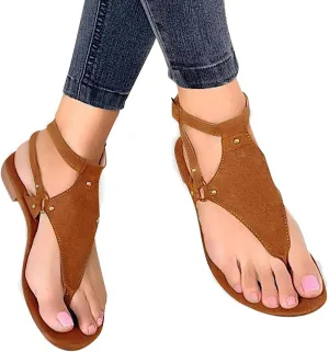 Dressy Thong Sandals for Women Open Toe Shoes Flat Beach Sandals Buckle Ankle Strap Casual Summer Retro Gladiator Sandals
