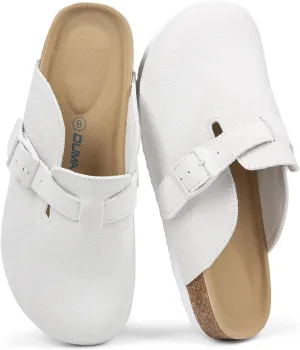 Dumalum Women's Suede Clog Leather Mules Arch Support Potato Shoes with Comfort Cork Footbed - Clogs for Women Men Unisex Antislip Slippers Sandals