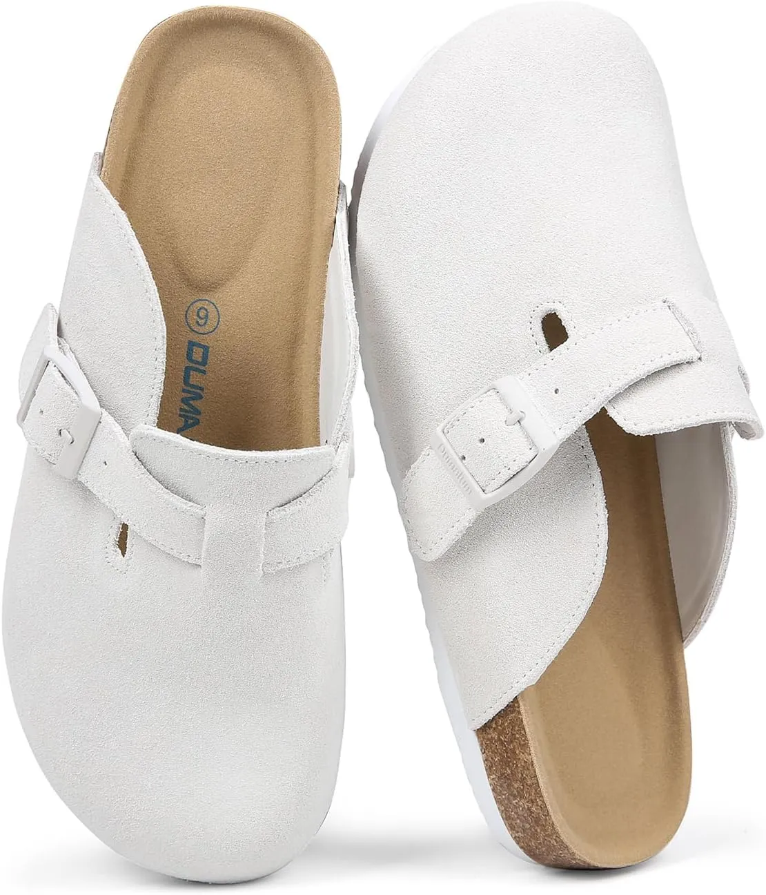 Dumalum Women's Suede Clog Leather Mules Arch Support Potato Shoes with Comfort Cork Footbed - Clogs for Women Men Unisex Antislip Slippers Sandals