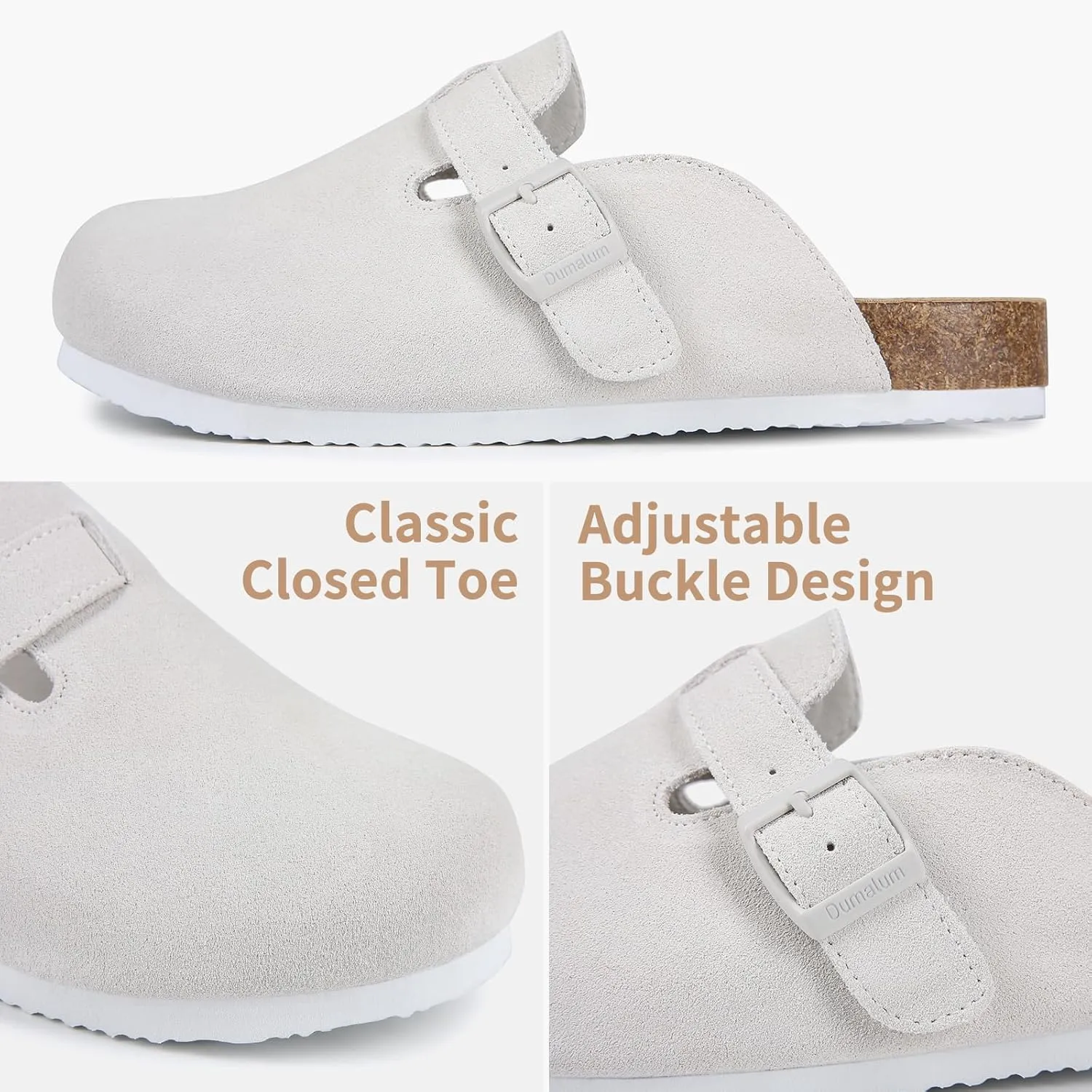 Dumalum Women's Suede Clog Leather Mules Arch Support Potato Shoes with Comfort Cork Footbed - Clogs for Women Men Unisex Antislip Slippers Sandals