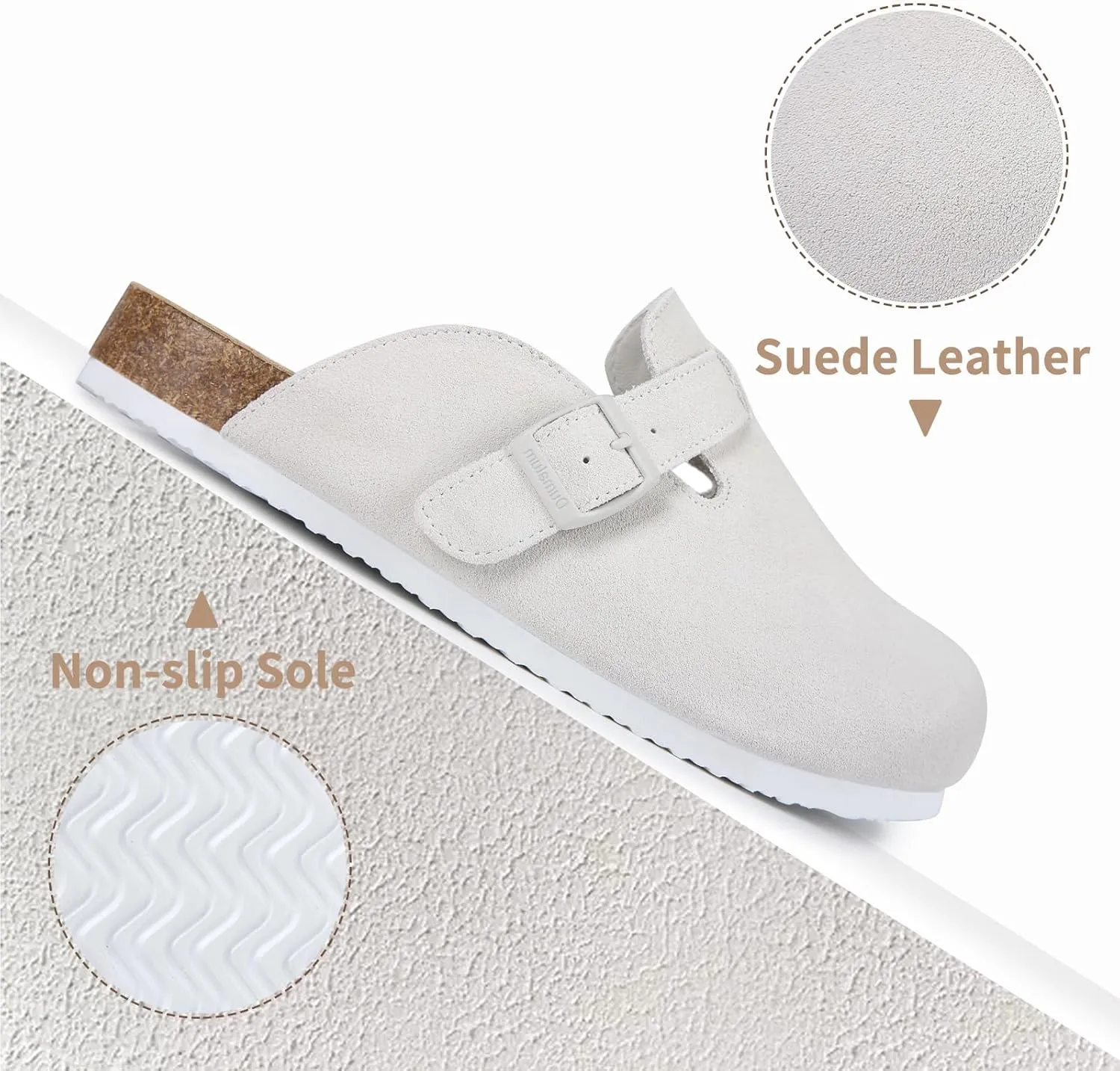 Dumalum Women's Suede Clog Leather Mules Arch Support Potato Shoes with Comfort Cork Footbed - Clogs for Women Men Unisex Antislip Slippers Sandals