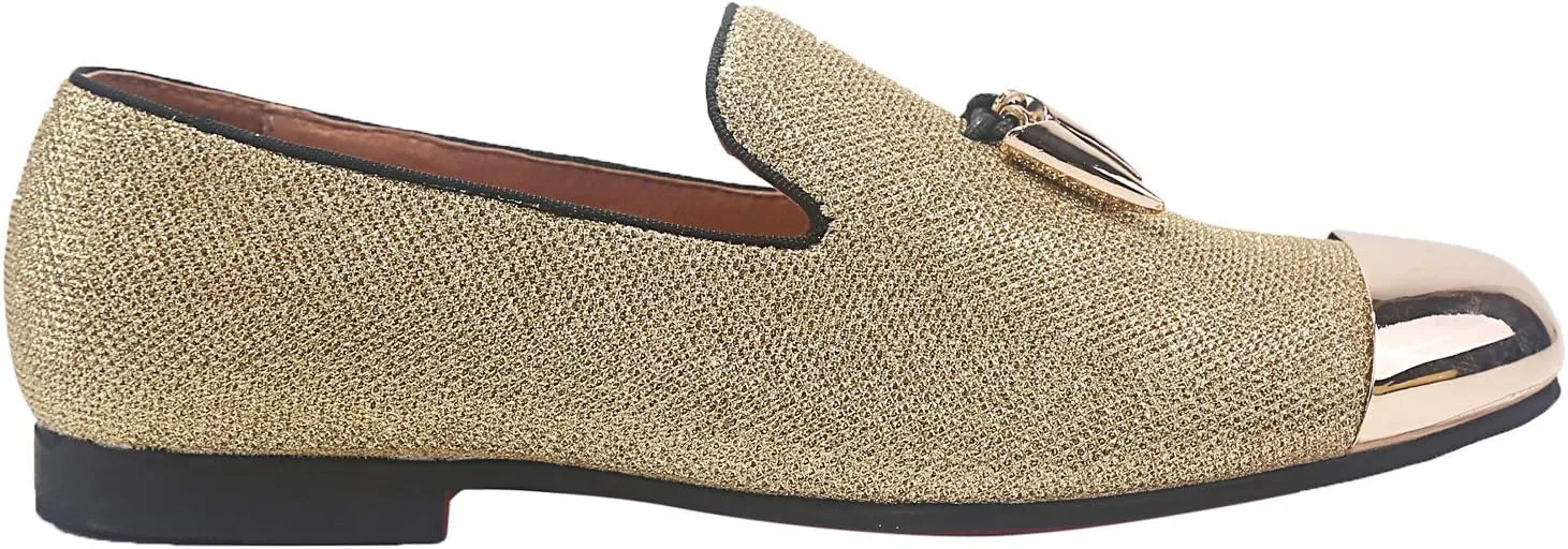 ELANROMAN Men's Loafers Leather Gold Tassel & Cap Toe Buckle Penny Party Wedding Prom Shoes