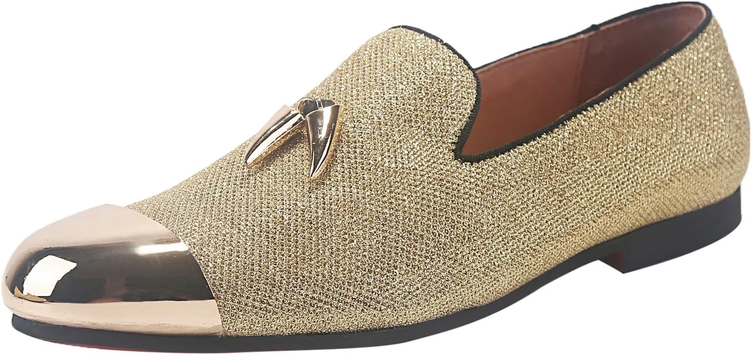 ELANROMAN Men's Loafers Leather Gold Tassel & Cap Toe Buckle Penny Party Wedding Prom Shoes