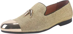 ELANROMAN Men's Loafers Leather Gold Tassel & Cap Toe Buckle Penny Party Wedding Prom Shoes