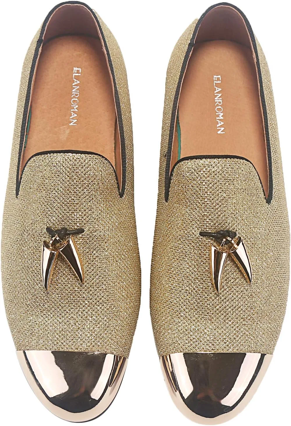 ELANROMAN Men's Loafers Leather Gold Tassel & Cap Toe Buckle Penny Party Wedding Prom Shoes