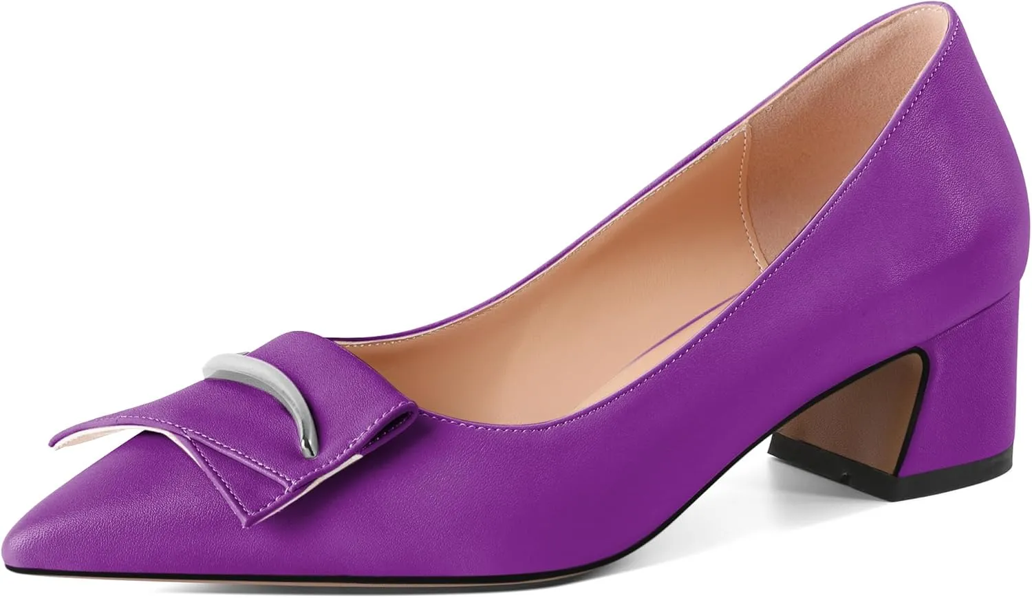 Eldof Block Heels Pumps for Women Pointed Toe Slip on Low Chunky Heeled Bow Heels Classic Low Heel Dress Shoes for Office Wedding Work Evening 2 Inches