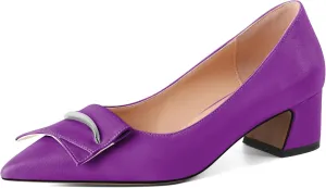 Eldof Block Heels Pumps for Women Pointed Toe Slip on Low Chunky Heeled Bow Heels Classic Low Heel Dress Shoes for Office Wedding Work Evening 2 Inches