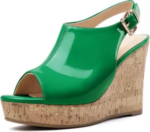 Eldof Platform Wedge Sandals for Women Peep Toe Slingbck High Heel Wedge Sandals Platform Wooden Heels for Dress Summer Party Evening