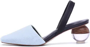 Fericzot Mule Shoes Spherical Clear Heel Sandals Square Toe Slippers Slip On Pumps Slingback Wedding Dress Shoes