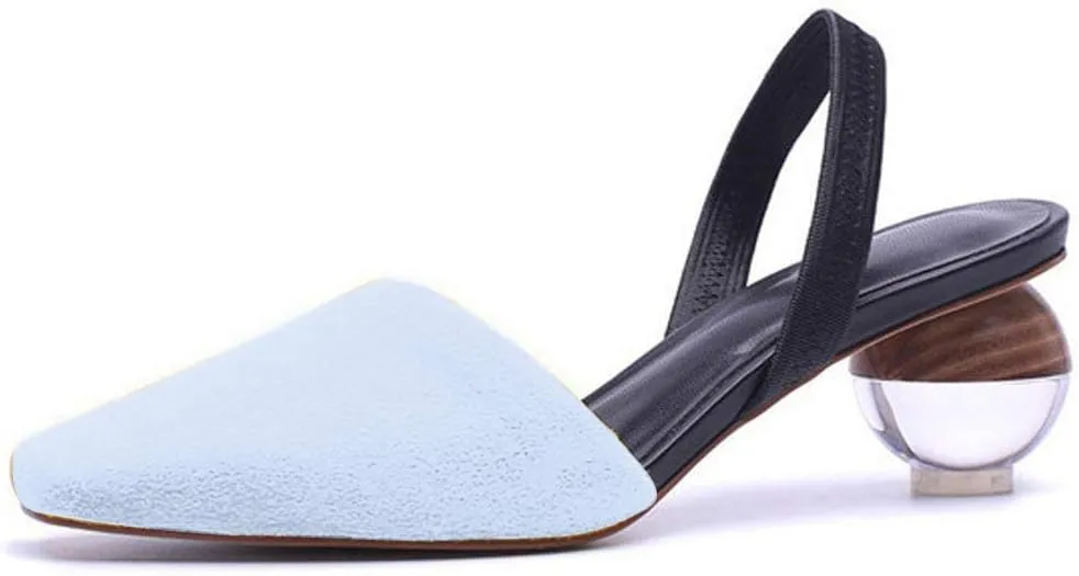 Fericzot Mule Shoes Spherical Clear Heel Sandals Square Toe Slippers Slip On Pumps Slingback Wedding Dress Shoes