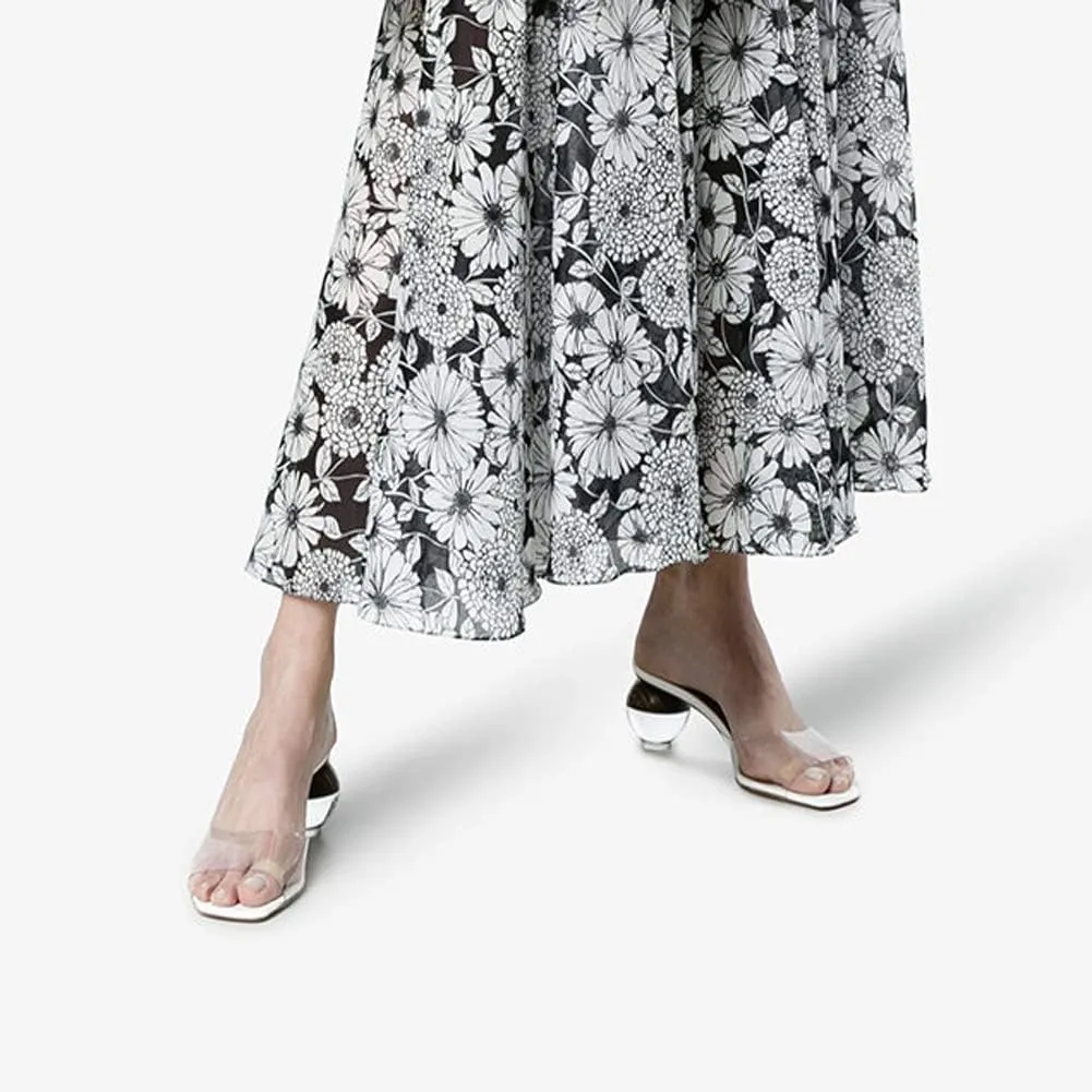 Fericzot Mule Shoes Spherical Clear Heel Sandals Square Toe Slippers Slip On Pumps Slingback Wedding Dress Shoes