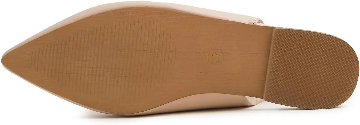 FEVERSOLE Pointed Toe Casual Slingback Flat Mules Women's Fashion Buckle Strap Slide Summer Slippers