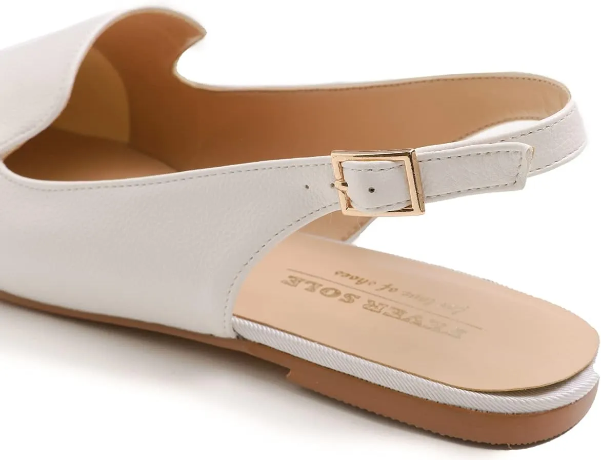 FEVERSOLE Pointed Toe Casual Slingback Flat Mules Women's Fashion Buckle Strap Slide Summer Slippers