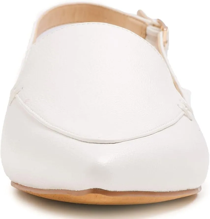FEVERSOLE Pointed Toe Casual Slingback Flat Mules Women's Fashion Buckle Strap Slide Summer Slippers