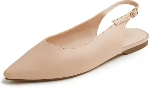 FEVERSOLE Pointed Toe Casual Slingback Flat Mules Women's Fashion Buckle Strap Slide Summer Slippers