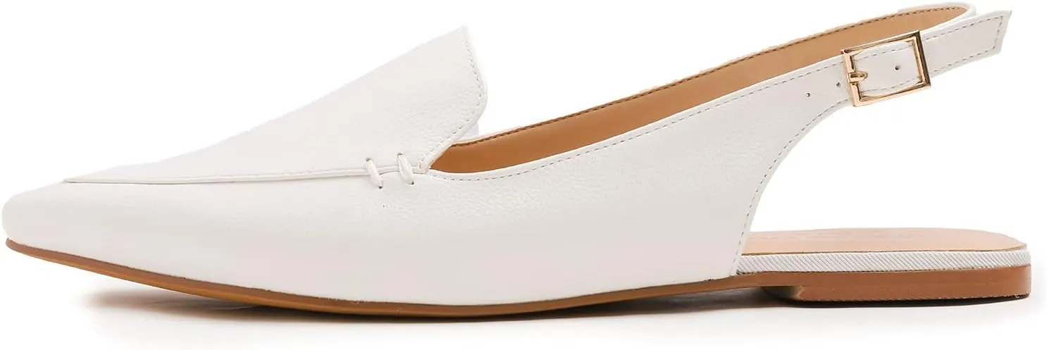 FEVERSOLE Pointed Toe Casual Slingback Flat Mules Women's Fashion Buckle Strap Slide Summer Slippers