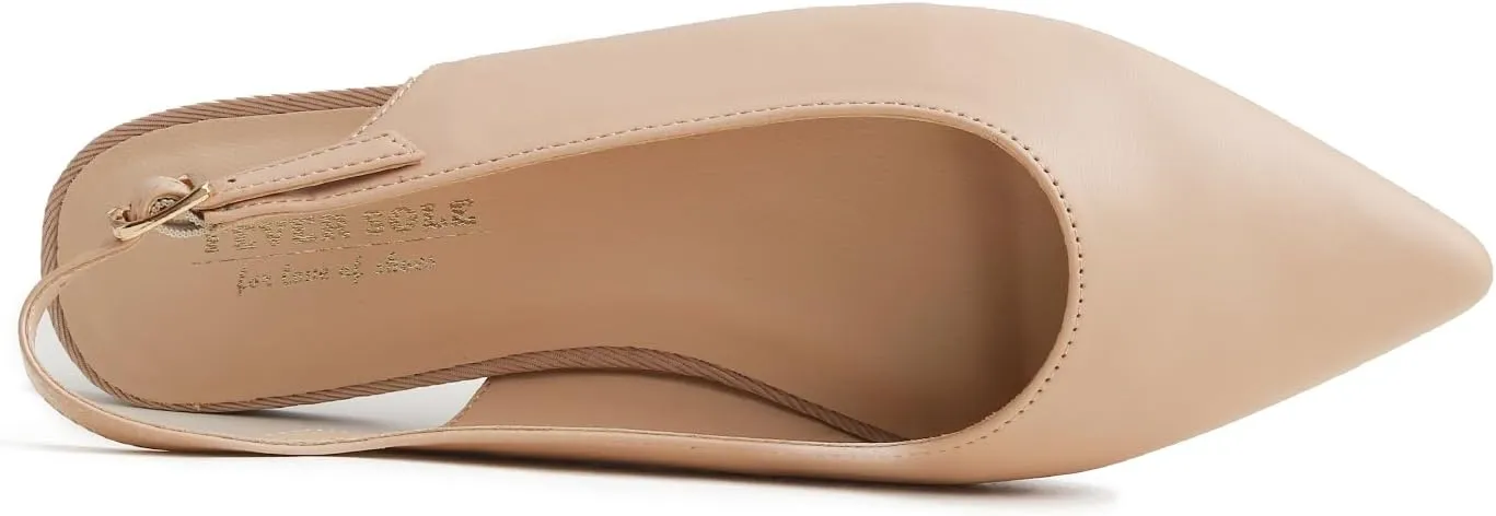 FEVERSOLE Pointed Toe Casual Slingback Flat Mules Women's Fashion Buckle Strap Slide Summer Slippers