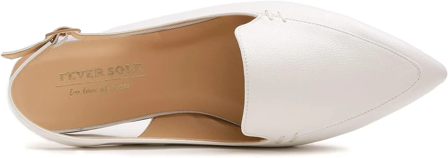 FEVERSOLE Pointed Toe Casual Slingback Flat Mules Women's Fashion Buckle Strap Slide Summer Slippers