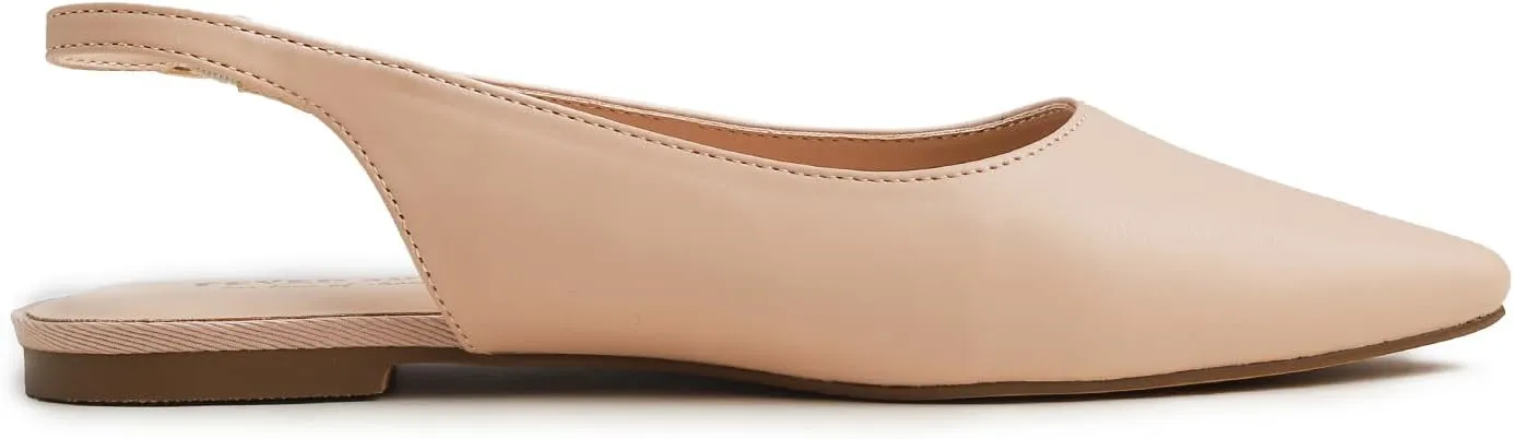 FEVERSOLE Pointed Toe Casual Slingback Flat Mules Women's Fashion Buckle Strap Slide Summer Slippers