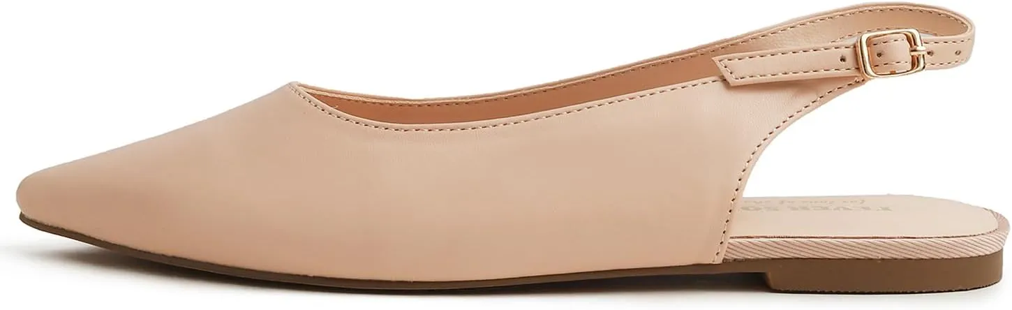 FEVERSOLE Pointed Toe Casual Slingback Flat Mules Women's Fashion Buckle Strap Slide Summer Slippers
