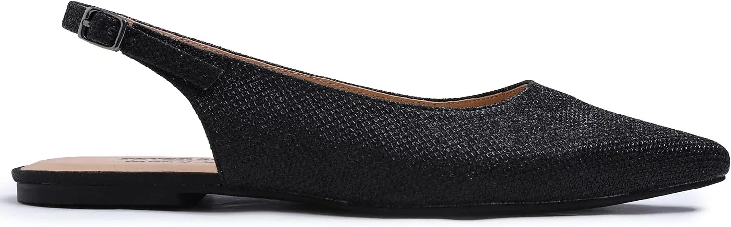 FEVERSOLE Pointed Toe Casual Slingback Flat Mules Women's Fashion Buckle Strap Slide Summer Slippers