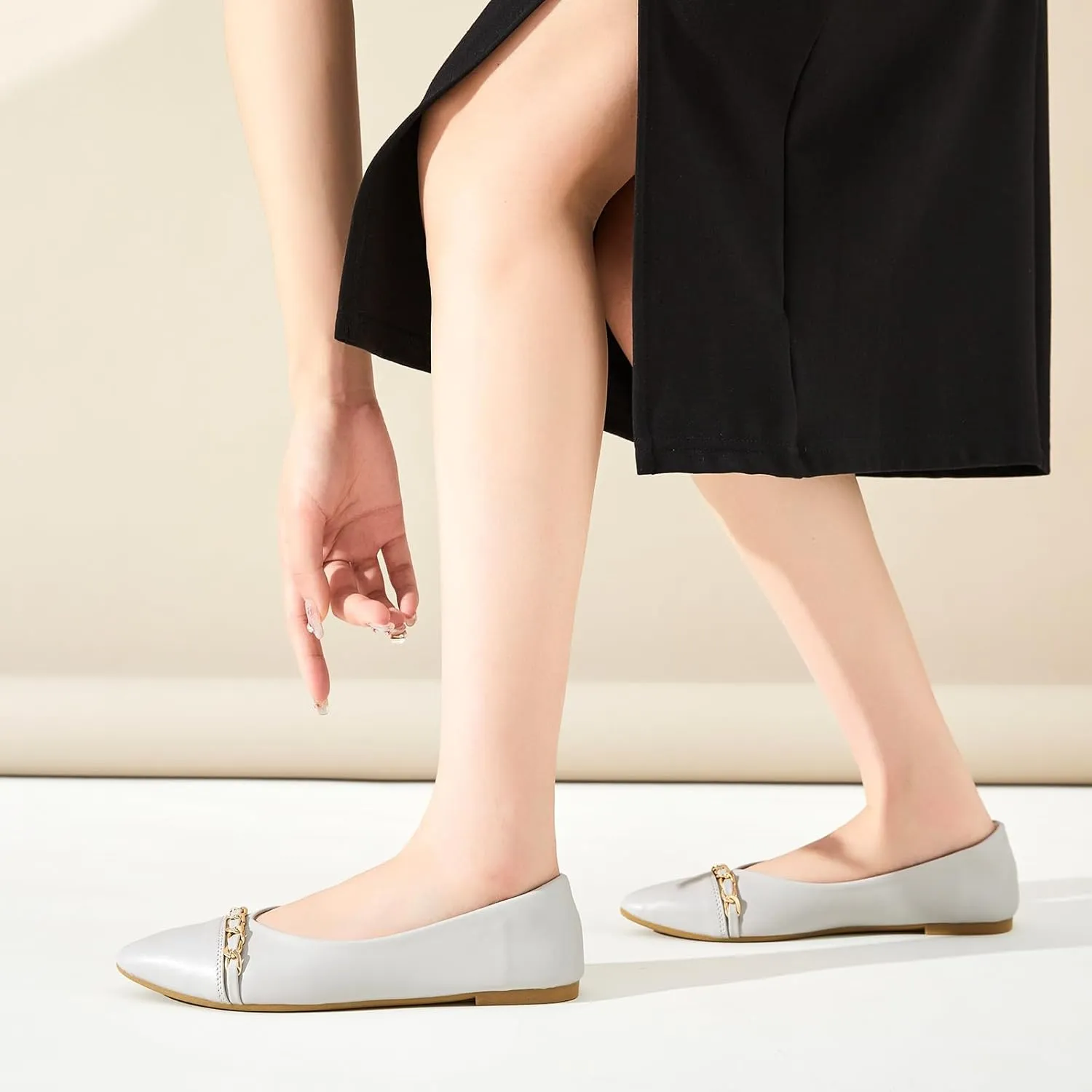 FINIWOR Ballet Flat Shoes for Womens,PU Leather Womens Loafers,Women Pointed Toe Dress Flat Shoes Casual, Comfortable Slip on Flats Shoes Women