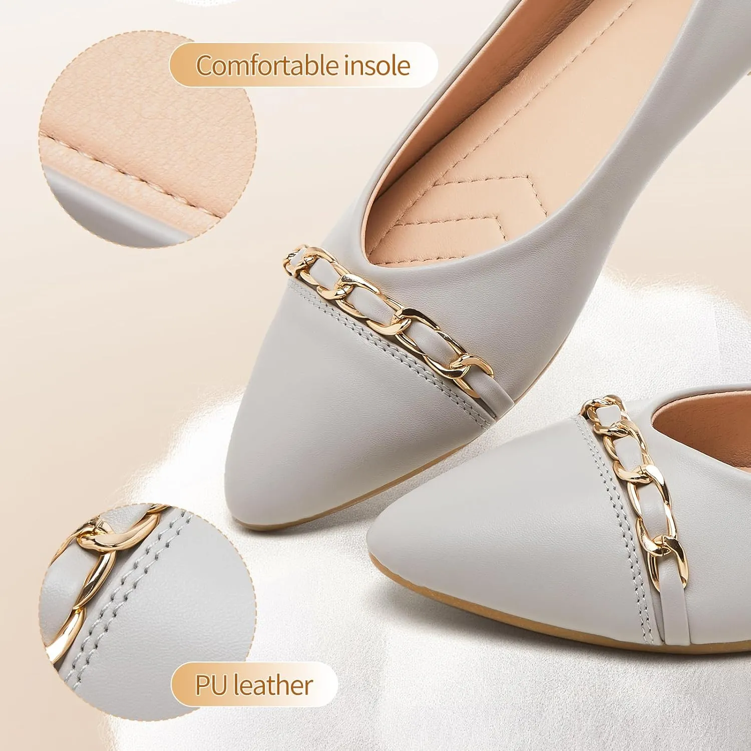 FINIWOR Ballet Flat Shoes for Womens,PU Leather Womens Loafers,Women Pointed Toe Dress Flat Shoes Casual, Comfortable Slip on Flats Shoes Women