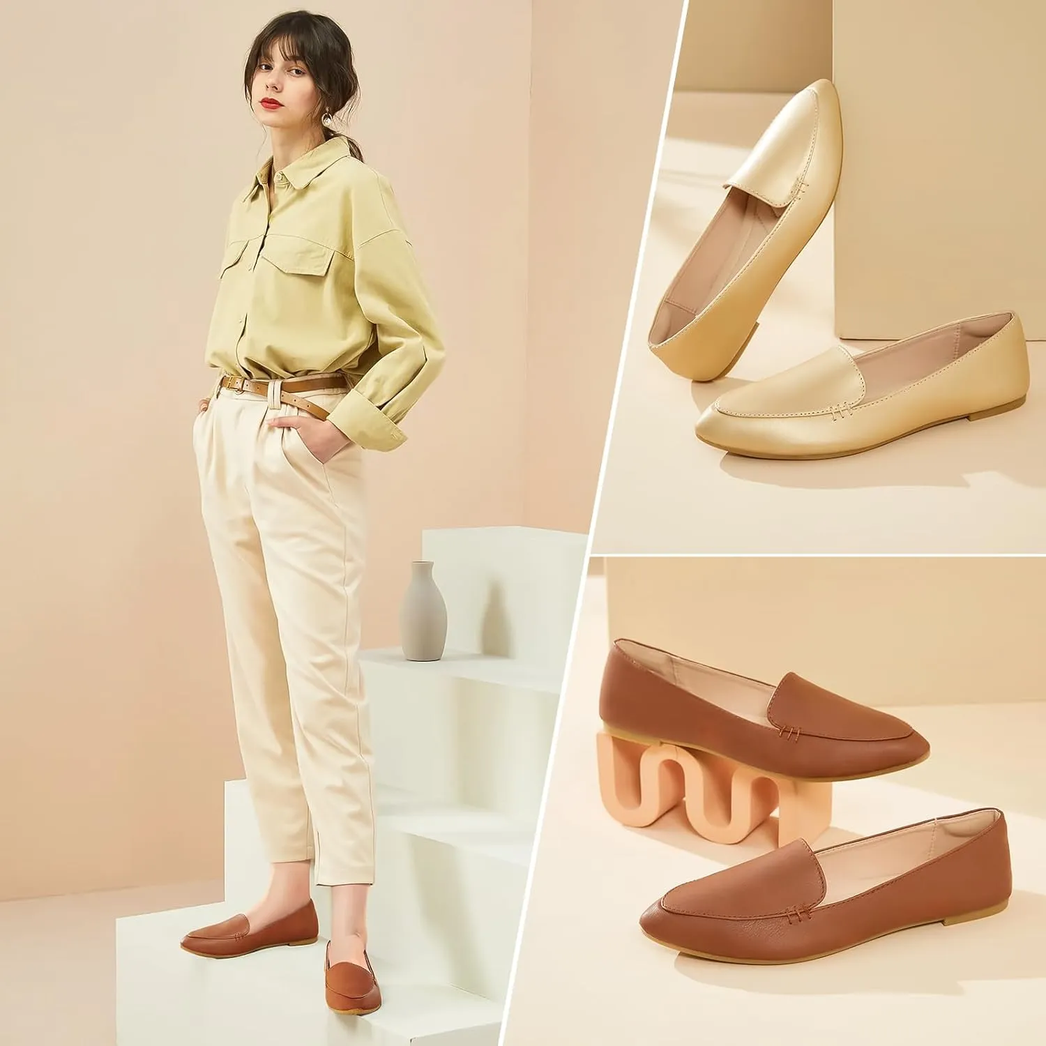 FINIWOR Loafers for Women Flats Shoes Women Pointed Toe Dress Shoes Comfortable Memory Foam Penny Loafers Slip On Shoes