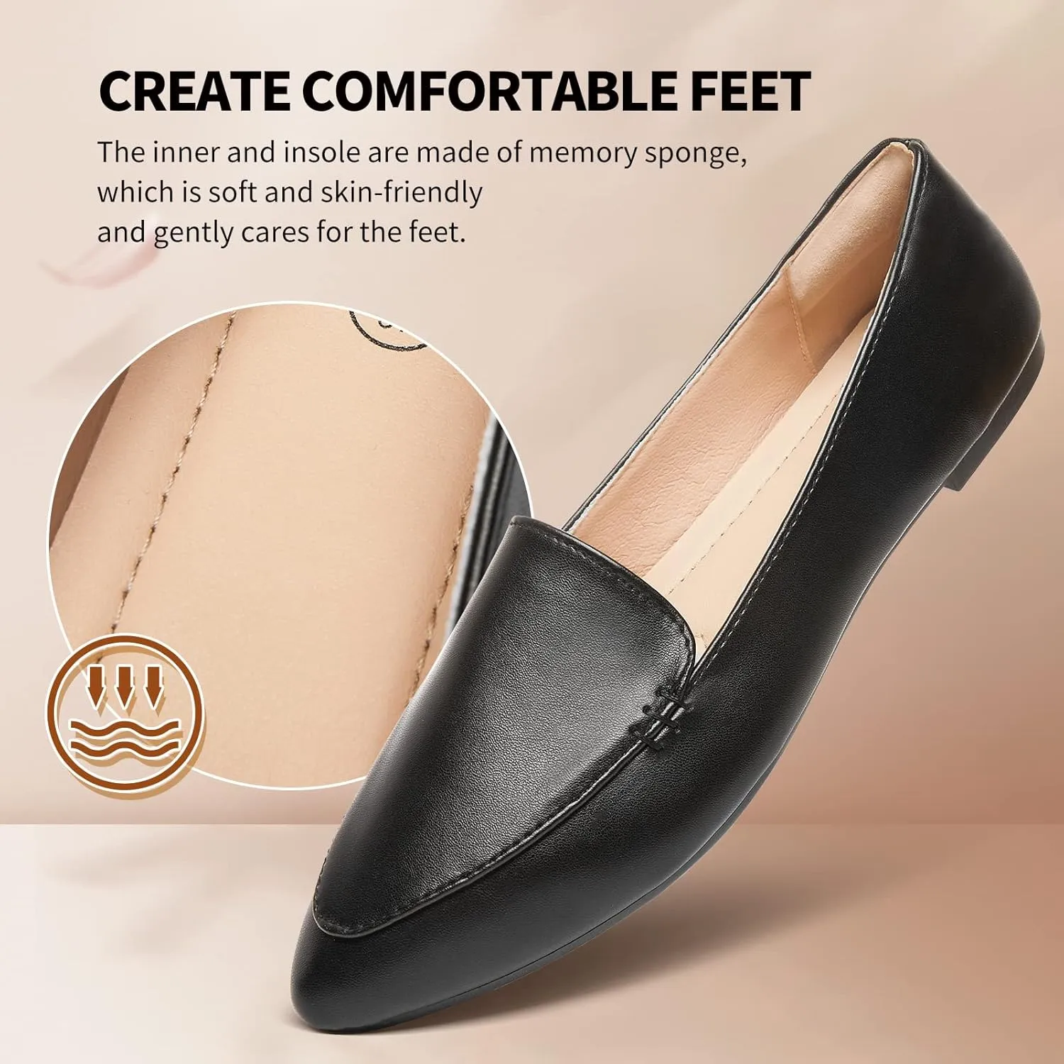 FINIWOR Loafers for Women Flats Shoes Women Pointed Toe Dress Shoes Comfortable Memory Foam Penny Loafers Slip On Shoes