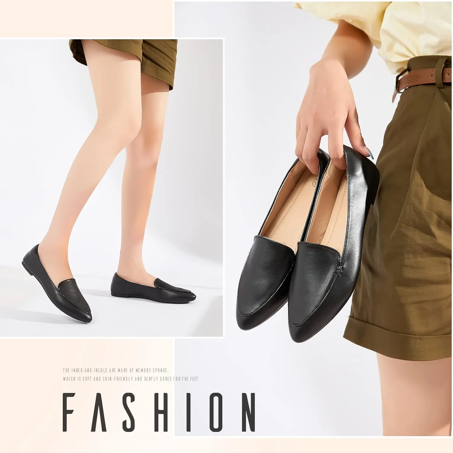 FINIWOR Loafers for Women Flats Shoes Women Pointed Toe Dress Shoes Comfortable Memory Foam Penny Loafers Slip On Shoes
