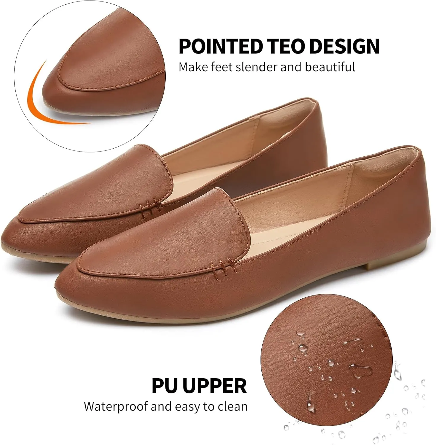 FINIWOR Loafers for Women Flats Shoes Women Pointed Toe Dress Shoes Comfortable Memory Foam Penny Loafers Slip On Shoes