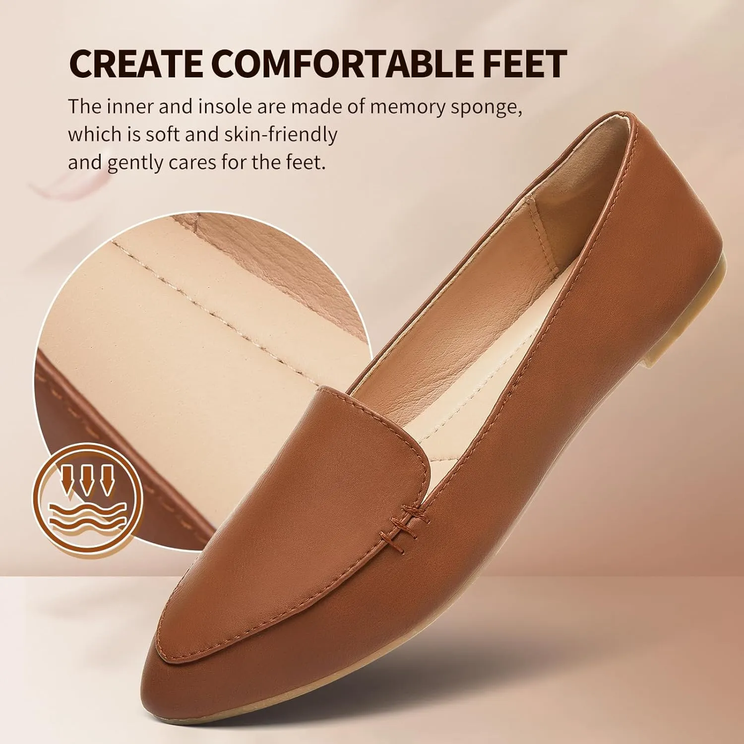 FINIWOR Loafers for Women Flats Shoes Women Pointed Toe Dress Shoes Comfortable Memory Foam Penny Loafers Slip On Shoes