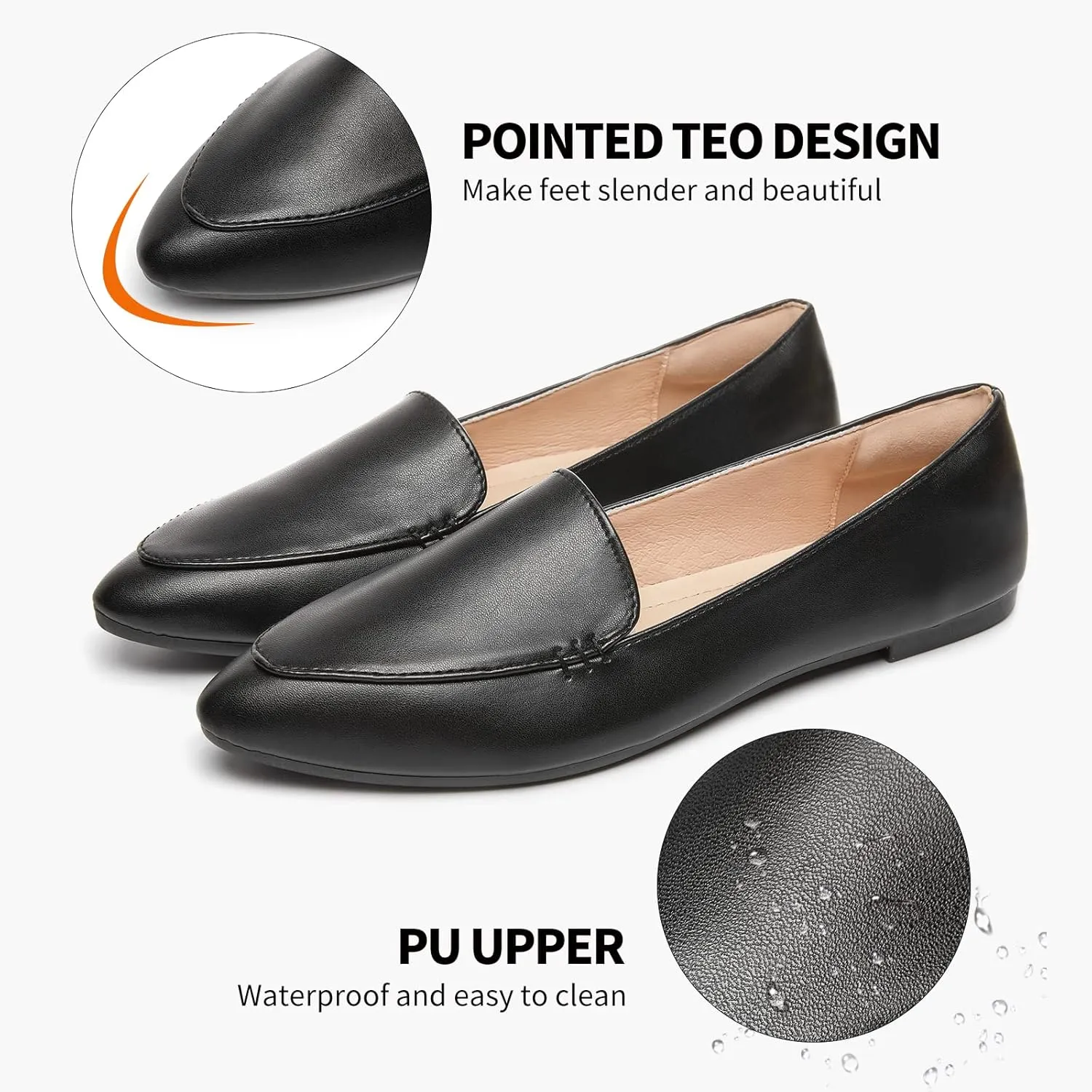 FINIWOR Loafers for Women Flats Shoes Women Pointed Toe Dress Shoes Comfortable Memory Foam Penny Loafers Slip On Shoes