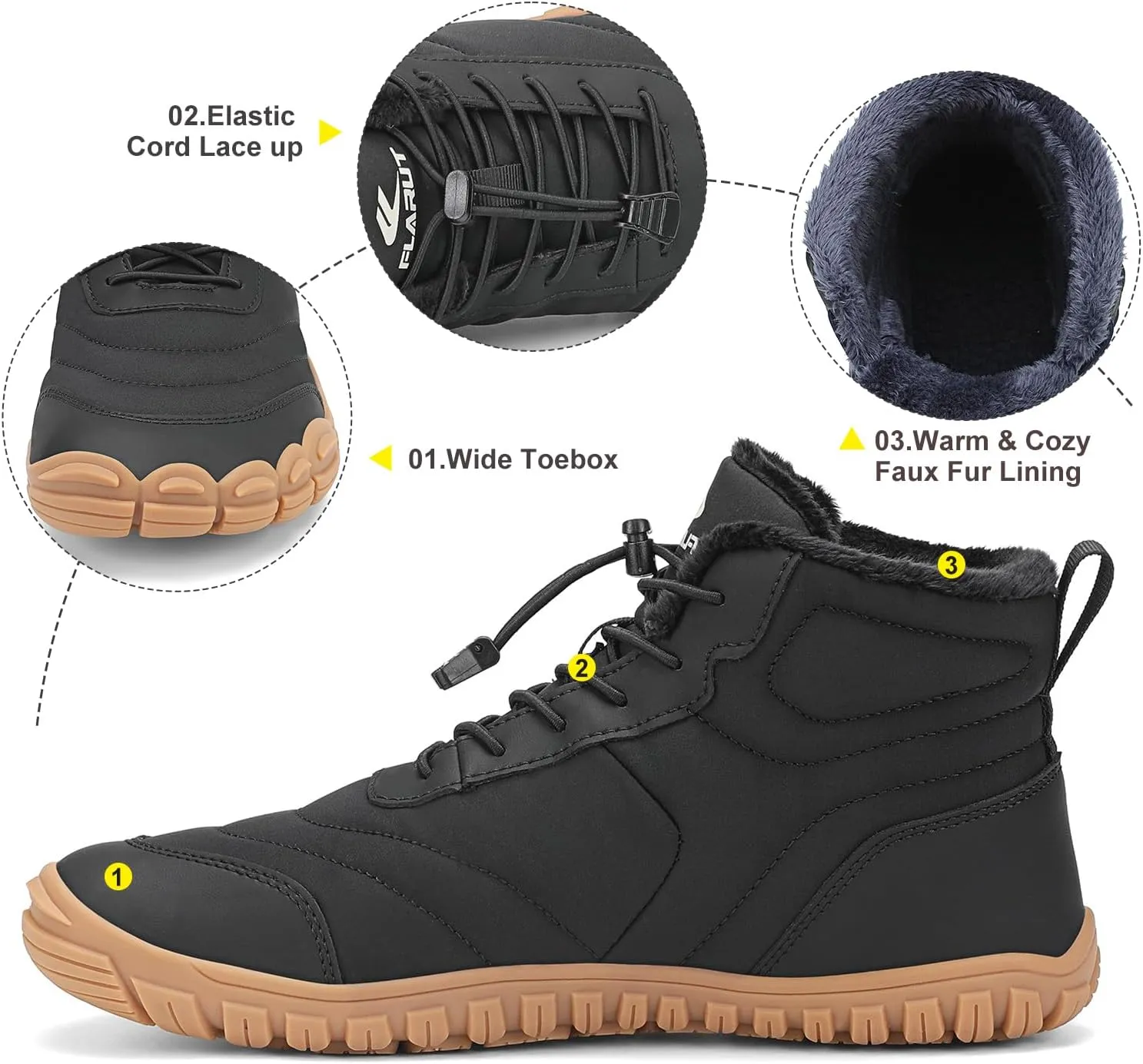 FLARUT Mens Womens Snow Boots Winter Shoes Warm Fur Waterproof Anti-Slip Outdoor Casual Ankle Sneakers