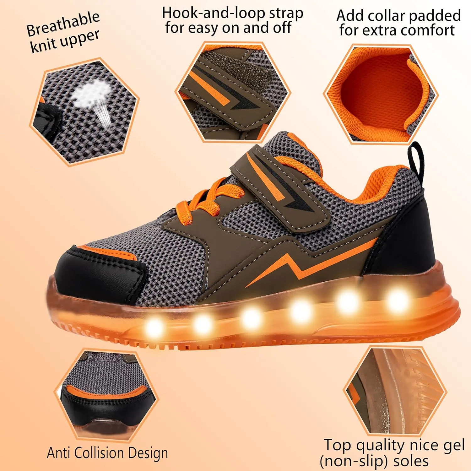 Floranate Light Up Toddler Boys Girls Shoes LED Flashing Lightweight Tennis Walking Sneakers for Toddler and Little Kid