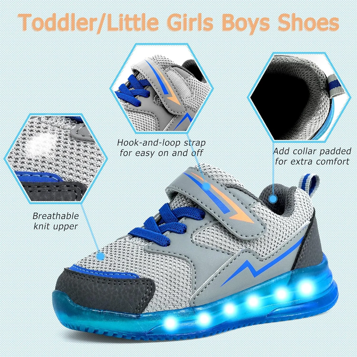 Floranate Light Up Toddler Boys Girls Shoes LED Flashing Lightweight Tennis Walking Sneakers for Toddler and Little Kid