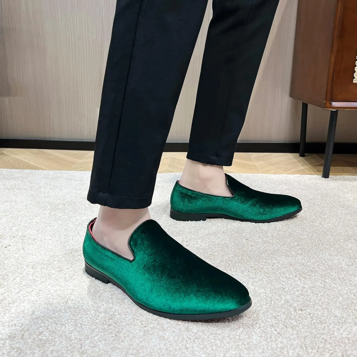 FLQL Men's Luxury Penny Loafer Slip-On Velvet Shoes Party Dancing Shoes Suede Wedding Shoes Plus Size 7-13