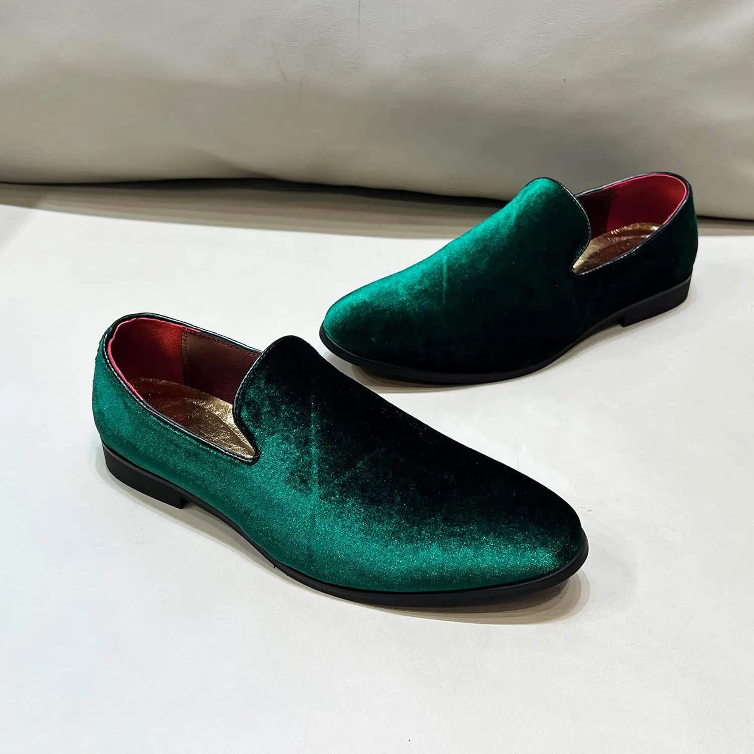 FLQL Men's Luxury Penny Loafer Slip-On Velvet Shoes Party Dancing Shoes Suede Wedding Shoes Plus Size 7-13