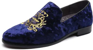 FLQL Men's Luxury Velvet Penny Loafers Shoes Embroidery Suede Dress Loafers Daily Boats Shoes for Party Wedding Prom Size 7-13