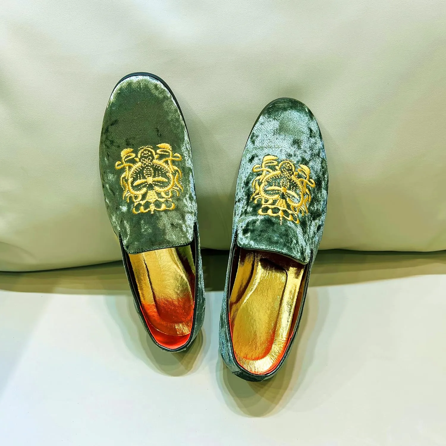FLQL Men's Luxury Velvet Penny Loafers Shoes Embroidery Suede Dress Loafers Daily Boats Shoes for Party Wedding Prom Size 7-13