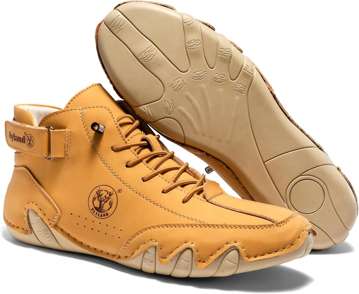 FLYLAND Womens Casual Leather Fashion Sneakers Handmade Ankle Chukka Boots Lightweight Slip-On Loafers Walking Driving Shoes