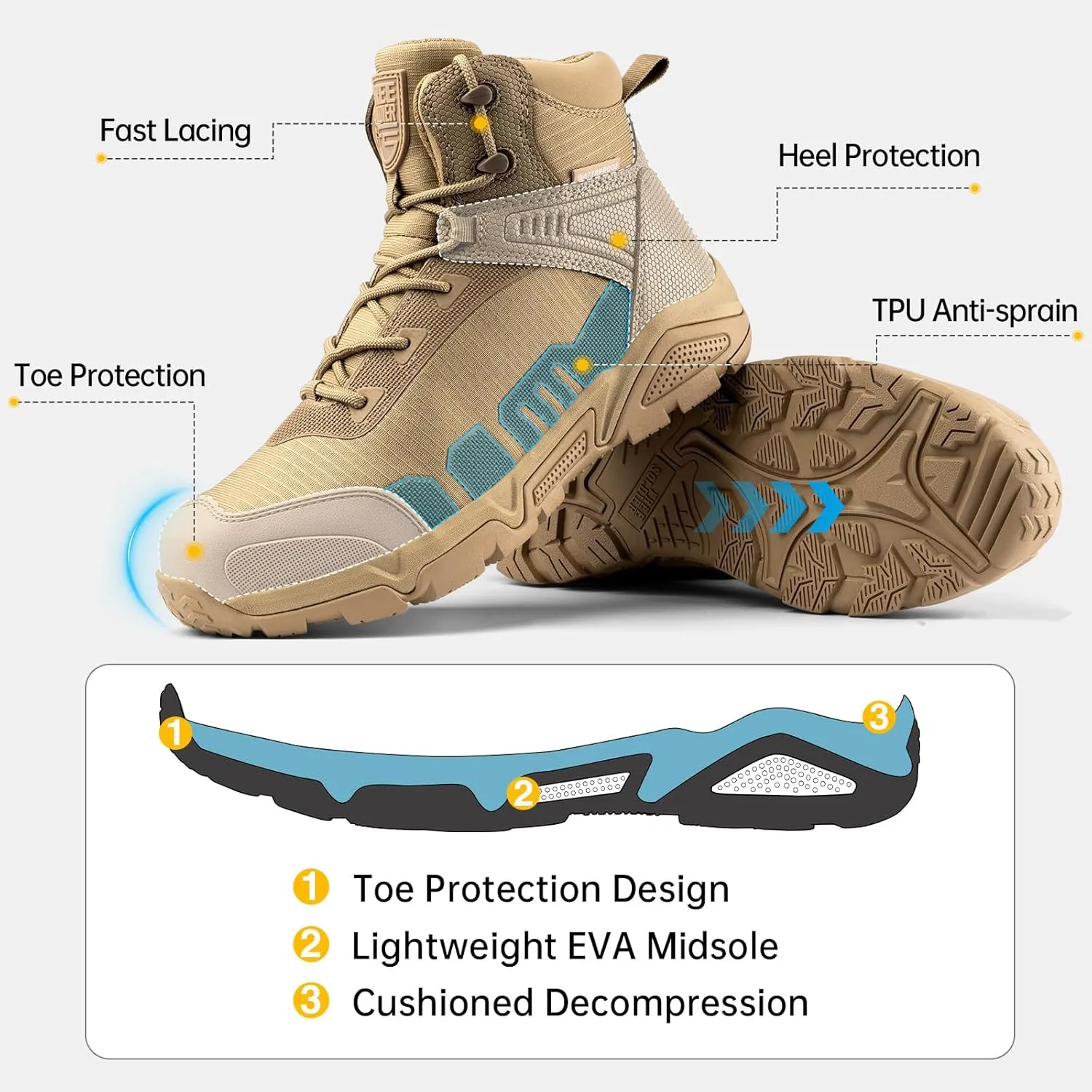 FREE SOLDIER Men's Waterproof Hiking Boots Mens Lightweight Outdoor Mid Trekking Climbing Boots for Men