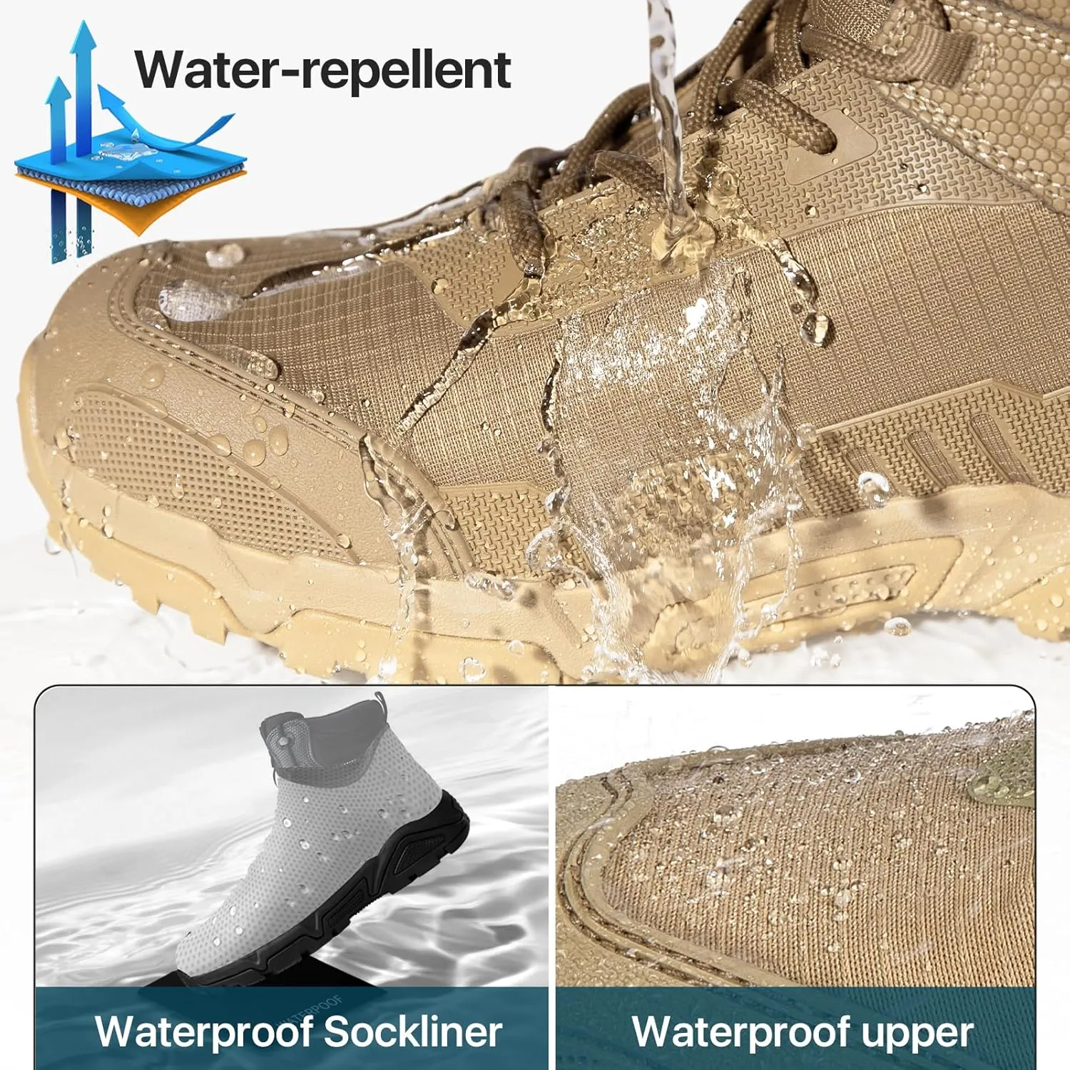 FREE SOLDIER Men's Waterproof Hiking Boots Mens Lightweight Outdoor Mid Trekking Climbing Boots for Men