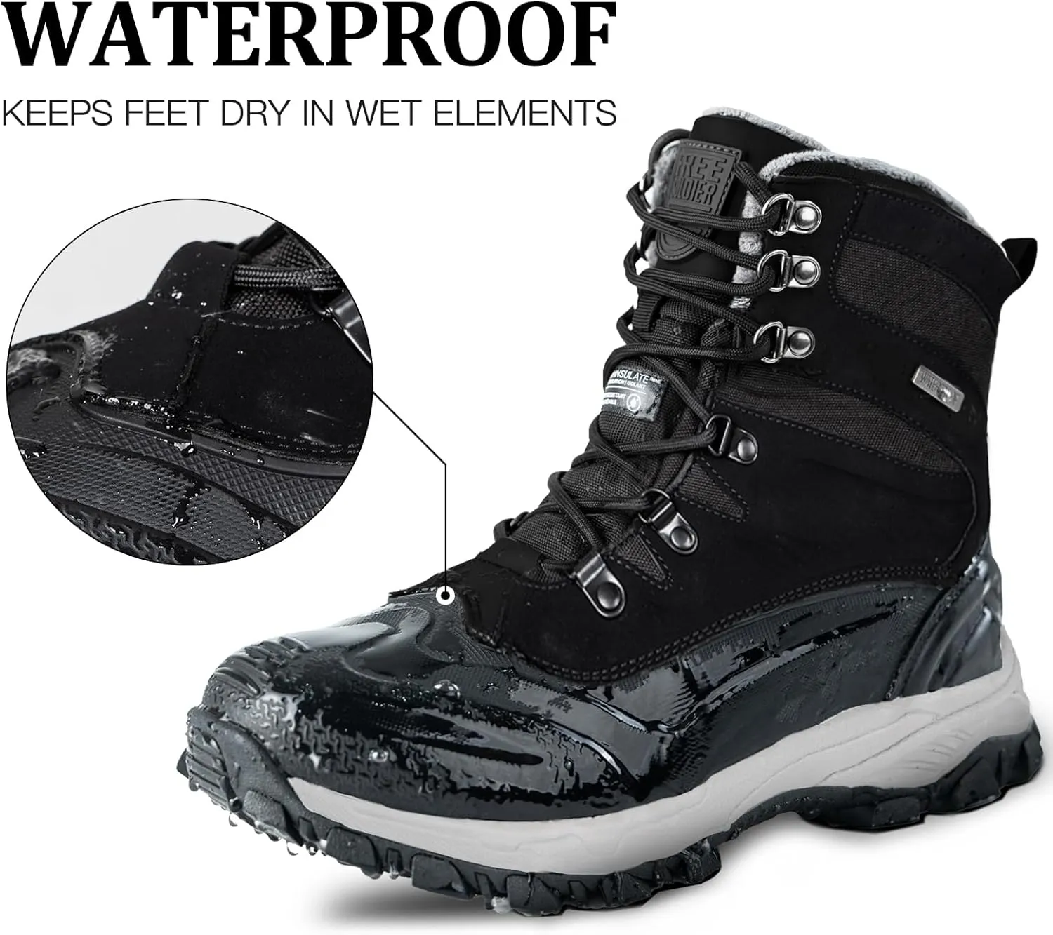 FREE SOLDIER Snow Boots for Men Waterproof Slip Resistant Velvet Lined Outdoor Warm Insulated Winter Ankle Boots for Cold Wheather